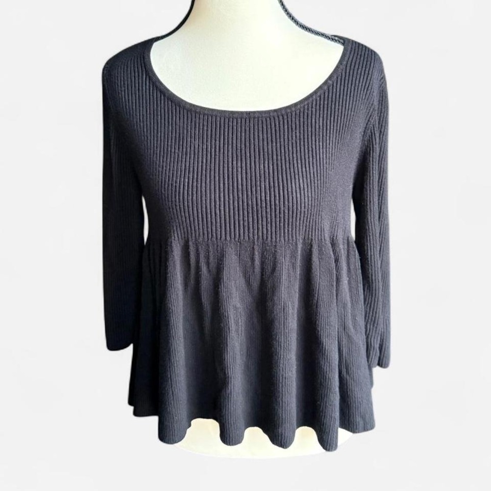 Black Studio Petite Ribbed 3/4 Sleeve Sweater Top